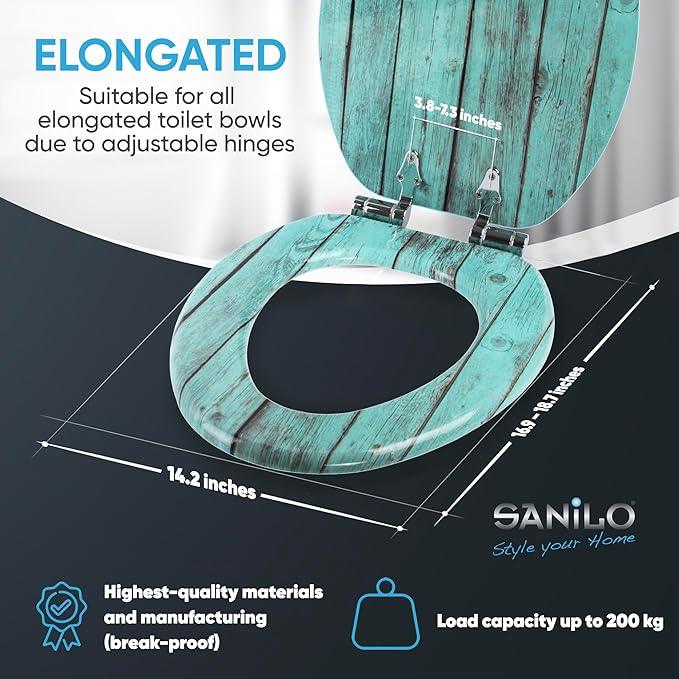 SANILO Wooden Toilet Seat with Soft Close [ELONGATED] - Decorative, Quiet & Slow Close Molded Wood Seat - With Strong Bumpers & Hinges - Adjustable Fit - Lumber - ModernBath