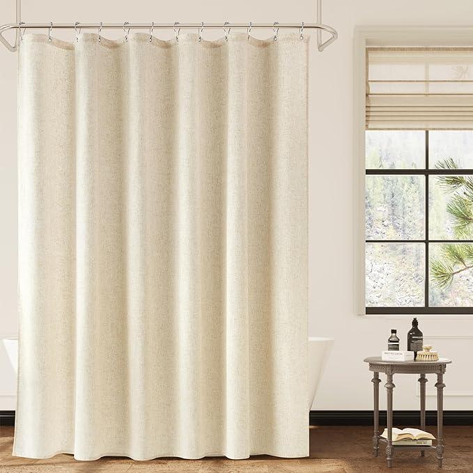 Naturoom Extra Long Linen Shower Curtain, 72x96 Inch Beige Weighted Textured Thick Fabric Shower Curtain Set with Hooks, Large Boho Farmhouse Hotel Luxury Bath Curtains for Bathroom, Cream - ModernBath