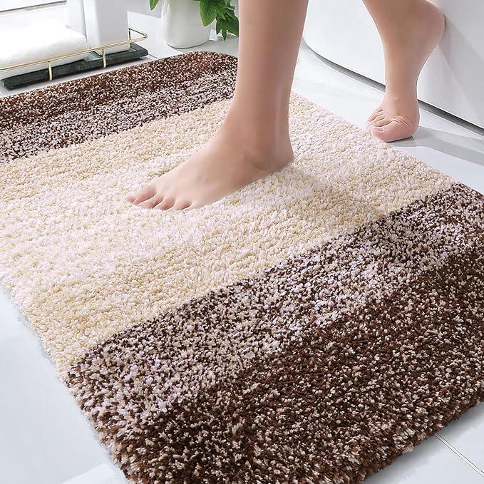 OLANLY Bathroom Rug Mat 30x20, Extra Soft and Absorbent Microfiber Bath Rugs, Non-Slip Plush Shaggy Bath Carpet, Machine Wash Dry, Bath Mats for Bathroom Floor, Tub and Shower, Brown - ModernBath