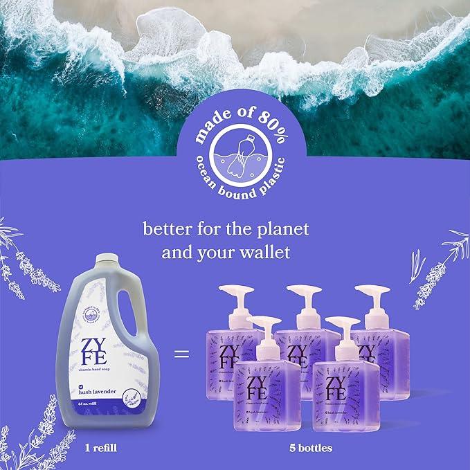 ZYFE Lavender Hand Soap Refills Foam, 64oz Liquid Hand Soap Foam Refill in Recycled Bottle, Natural Handwash Refill with Essential Oils, Biodegradable & Moisturizing - ModernBath