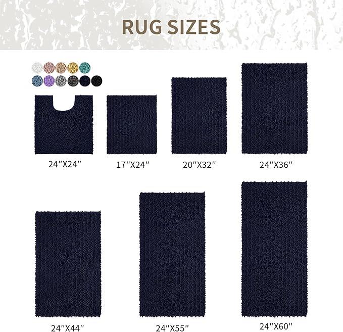 Ruggnovea Chenille Bathroom Rugs Non Slip Washable 55x24, Extra Thick Soft Absorbent Chenille Bath Mat, Non-Slip Barrier Backing, Quick Dry Machine Washable Bath Mats Tub, Shower,Floor/Sink,Navy Blue - ModernBath