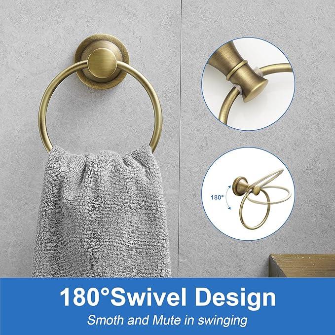 RUMOSE Toilet Paper Holder and Hand Towel Ring Antique Brass Wall Mount Bathroom Hardware Accessories 2 PCS Set Flexible Pivoting Toilet Tissue Roll Holder and Towel Hanger, Stainless Steel - ModernBath
