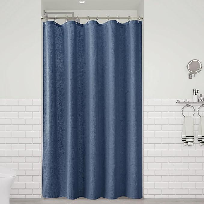 Naturoom Vintage Blue 54 Inch Shower Curtain - Stall Narrow Half Linen Ultra Thick Fabric Shower Curtain Set with Hooks, Boho Farmhouse Rustic RV Camper Bath Curtains for Bathroom, 54x78 - ModernBath