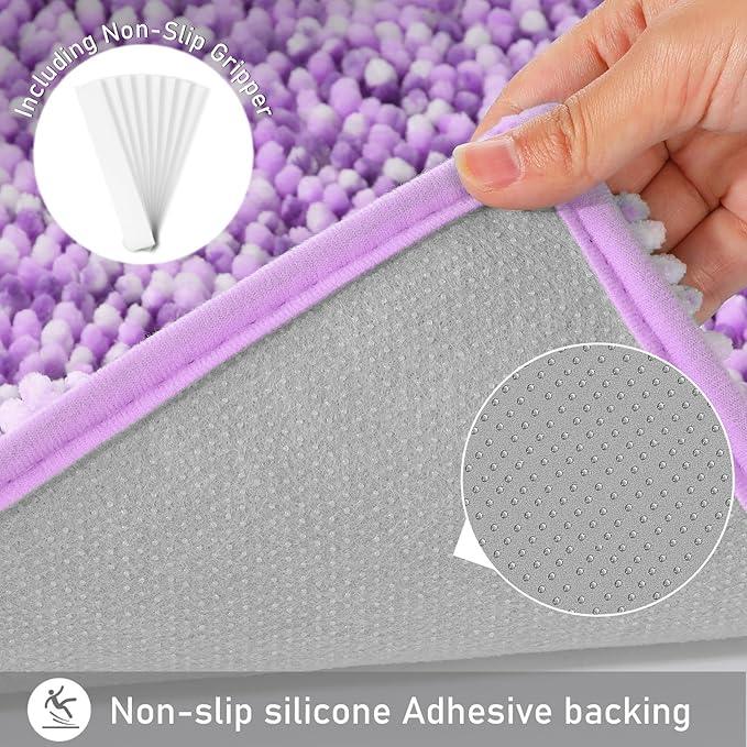 Yimobra Chenille Bathroom Rugs, 28x17.5, Extra Soft Bath Mats for Bathroom Non Slip, Fluffy Plush Luxury Shower Mat Outside, Water Absorbent, Machine Washable, Purple & Lavender - ModernBath