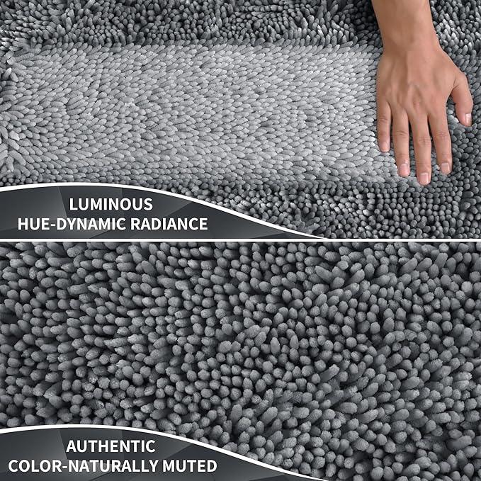 Yimobra Luxury Chenille Bathroom Rug Mat, Extra Soft and Absorbent Shaggy Bath Rugs Non Slip, Machine Washble Dry, Plush Floor Carpet for Tub, Shower, and Bath Room, 36x24 Inch, Silver - ModernBath