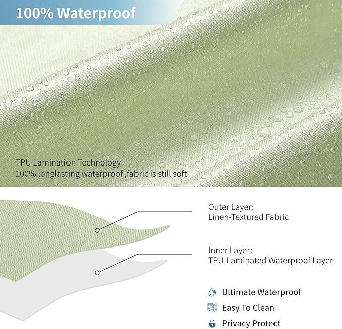 THAIGEE 2-in-1 Waterproof Long Fabric Shower Curtain or Liner,Linen Textured,78 Inch Breathable TPU & Washable Bathroom Shower Curtain Set with 12 Plastic Hooks,Modern,72"x78",Green - ModernBath