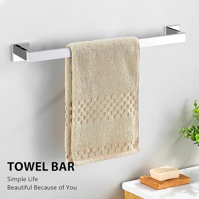 YACVCL 5-Piece Bathroom Hardware Accessories Set 23.6 inch Towel Bar Set Modern Towel Rack Kit Stainless Steel Wall Mounted (Polished Chrome) - ModernBath