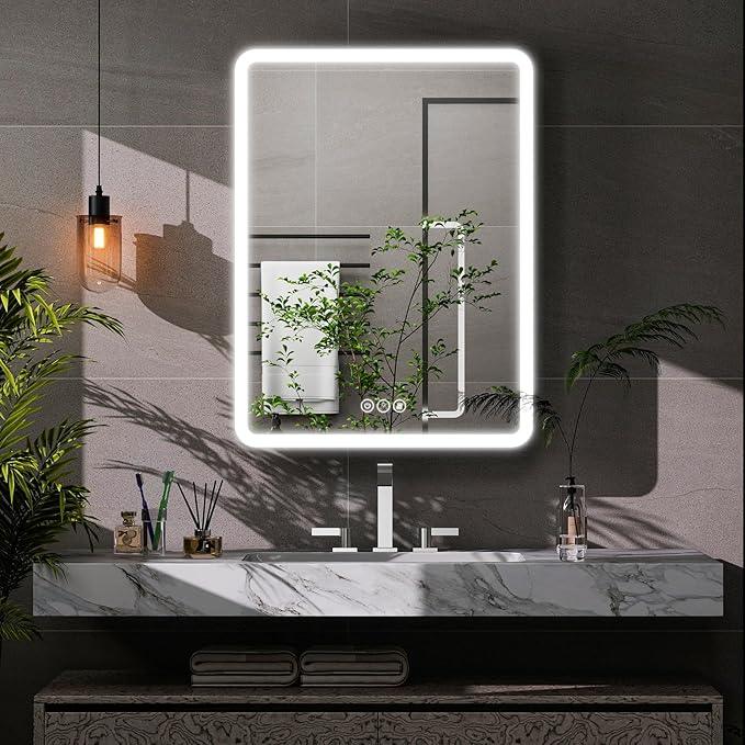 LED Bathroom Medicine Cabinet with Mirror, 24 Inch x 32 Inch Bathroom Mirror Cabinet with Door & Adjustable Shelves, Surface Mount or Recess Installation - ModernBath