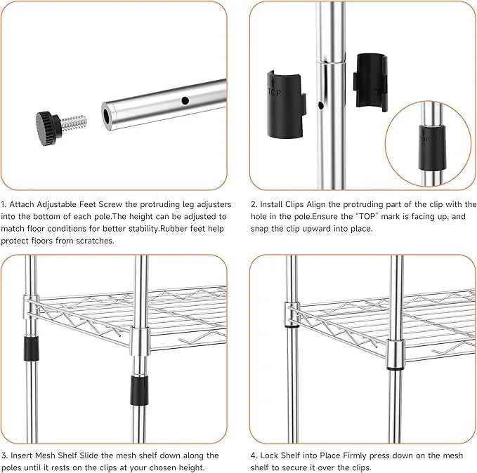 IZEUK 3 Tier Metal Wire Shelving Rack Storage Shelves for Kitchen, Bedroom, Living Room or Laundry Room, Chrome, 17.7" W x 11.8" D x 28.8" H - ModernBath