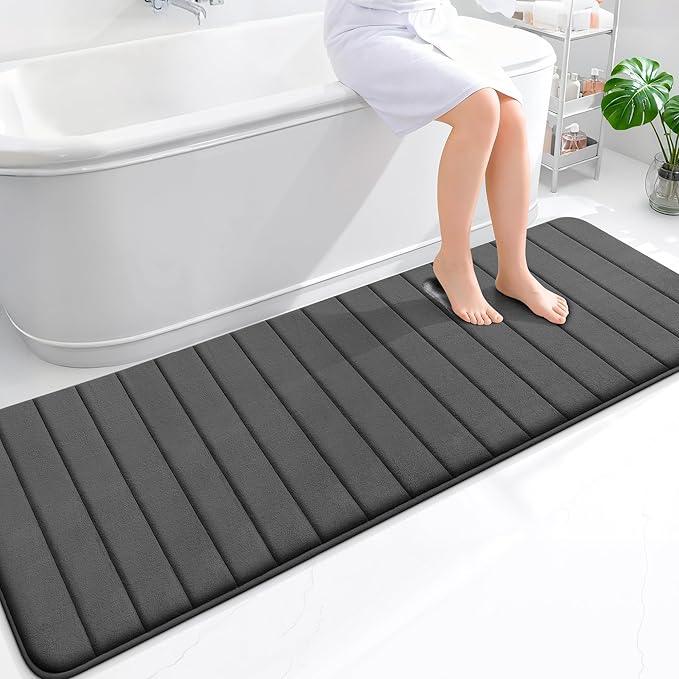 OLANLY Memory Foam Long Bathroom Rugs Runner 70x24, Super Soft Absorbent Bath Mat, Quick Dry, Machine Washable Shower Floor Rugs, Bathmat Carpet, Bathroom Home Decor Accessories, Black - ModernBath