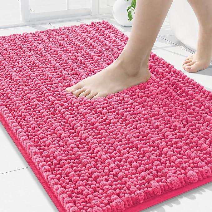 Arotive Luxury Chenille Bathroom Rug Mat, Extra Soft Thick Absorbent Shaggy Bath Rugs, Non-Slip Machine Wash Dry, Plush Bath Mats for Bathroom, Shower and Tub, 36x24, Deep Pink - ModernBath