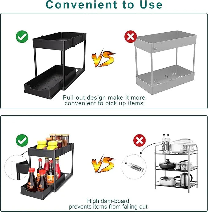 DEKAVA Under Sink Organizer 2 Pack, Bathroom Cabinet Organizer, 2 Tier Sliding Cabinet Basket Organizer Drawer, Multi-Purpose Bath Collection Baskets for Bathroom (Black) - ModernBath