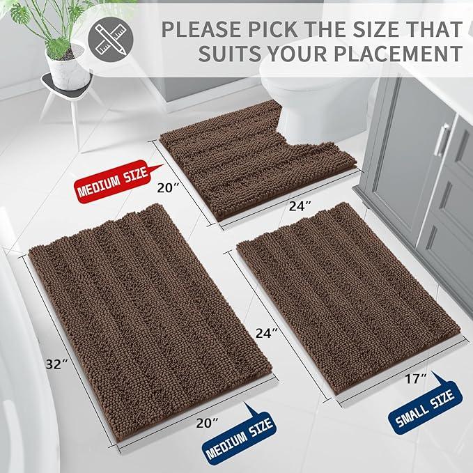 Yimobra Toilet Rugs U Shaped Washable 24 x 20, Non Slip and Super Absorbent Toilet Mat, Quick Dry, Ultra Luxury Microfiber Chenille Plush Fluffy Contour Bath Rugs for Toilet Base, Brown - ModernBath