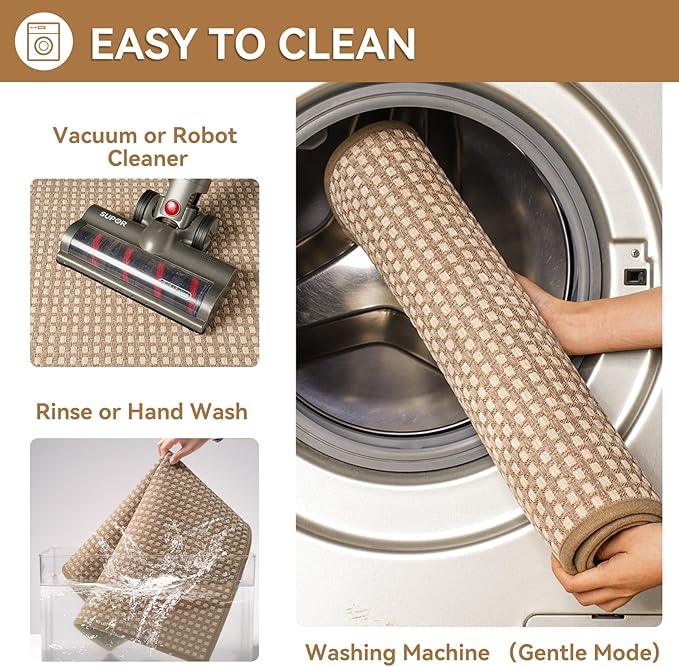 YDKGL Non Slip Bath Mat Bathroom Rugs, Soft Braided Ultra Thin Bath Mats, Super Absorbent Quick Dry Bath Rug Shower Mat, Rubber Backing, Fit Under Door Bathroom Floor, Machine Washable, Brown 16"x24" - ModernBath