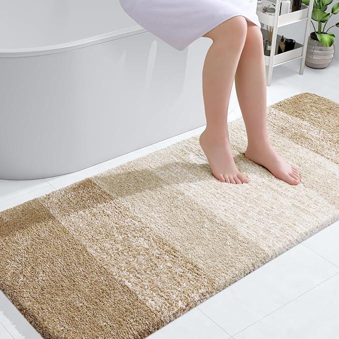 OLANLY Bathroom Runner Rugs 59x24, Extra Soft Absorbent Microfiber Bath Rugs, Rubber Backing, Quick Dry, Machine Washable Bath Mats for Bathroom Floor, Tub and Shower, Home Decor Accessories, Tan - ModernBath