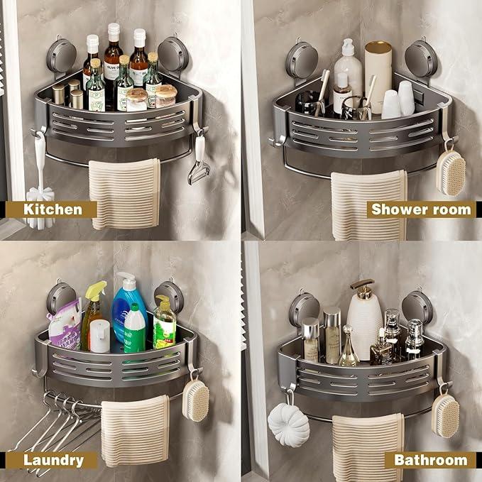 VOLPONE Shower Caddy Corner Suction Cup Shower Shelf Corner No Drilling Bathroom Shower Organizer Storage Rack Adhesive (1-Pack, gray) - ModernBath