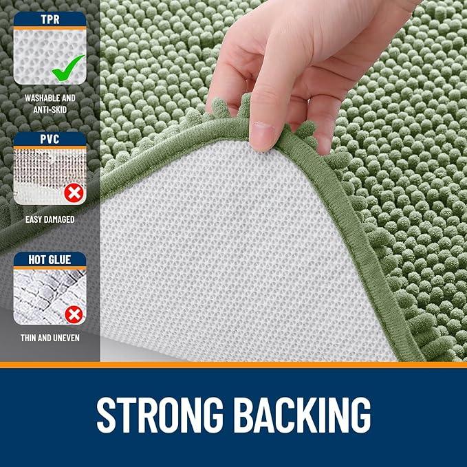 OLANLY Toilet Rugs U-Shaped 20x20, Extra Soft Absorbent Chenille Contour Bathroom Rugs for Toilet, Dry Quickly, Machine Washable, Non-Slip Bath Mat, Sage Green - ModernBath