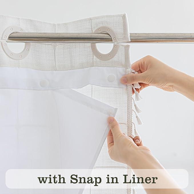 River Dream Farmhouse Shower Curtain with Snap-in Liner, No Hooks Needed,with Magnets,with Tassels,Water Repellent&Machine Washable,71x86Inch - ModernBath