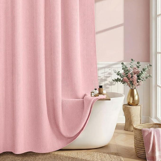 NDDYCU Light Pink Shower Curtain Boho Cotton Texture Mid Century Minimalist Arch Shower Curtain for Bathroom,72" W X 72" L - ModernBath