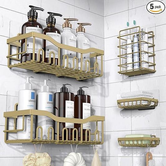 EUDELE 5-Pack Rustproof Stainless Steel Shower Caddy – No Drill Adhesive Bathroom Organizer with Large Capacity, Spacious Shower Shelves for Inside Shower, Kitchen & Home Decor Storage-XL Size - ModernBath