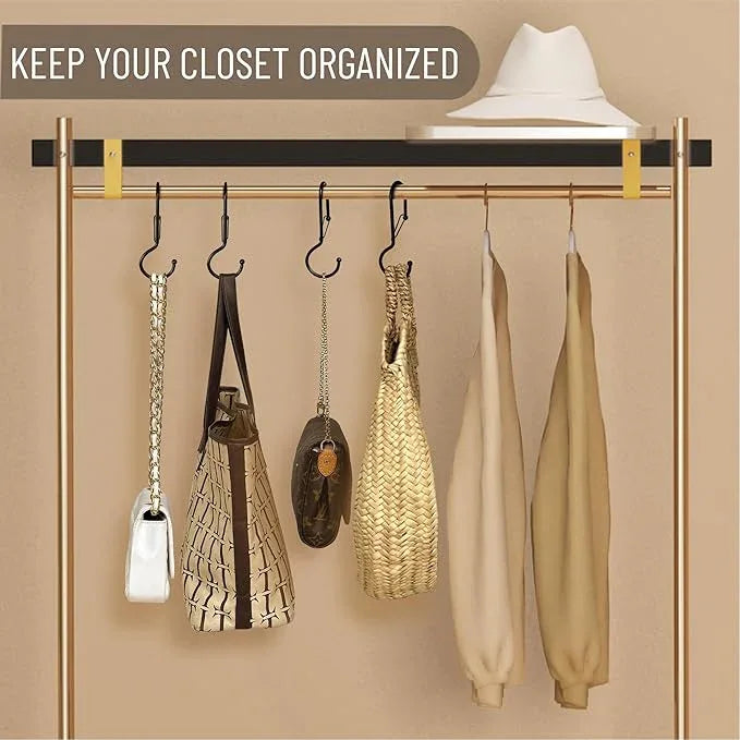 Blau Marité 6 Purse Hanger for Closet. Tote Hanger. S-Shaped Hooks S Hooks Twist Design. Anti Drop S-Shaped Hook for Hanging Handbags with Safety Buckle to Prevent Falls. Heavy Duty. (Black, Twisted) - ModernBath