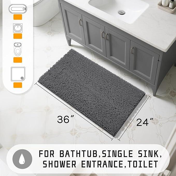 Yimobra Large Bathroom Rugs 36"x24", Non Slip Bath Mat for Tub, Shaggy Rug Floor Carpet, Extra Soft Super Absorbent Quick Dry, Machine Washable,Dark Gray - ModernBath