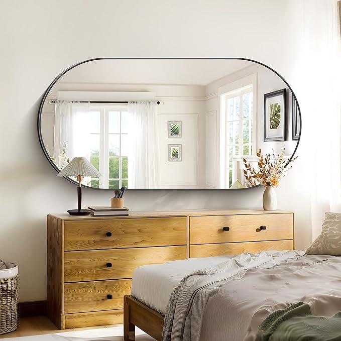 Bathroom Mirrors, 30" x60" Black Mirrors, Oval Vanity Mirrors, Metal Framed Wall Mounted Mirrors, Vertical/Horizontal Mirror for Bathroom Bedroom Entryway Living Room - ModernBath