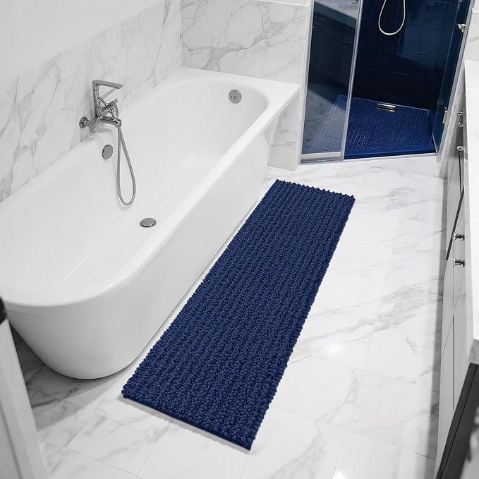 Yimobra Bathroom Runner Rug 60x24 Inch - Extra Long Non Slip Chenille Bath Mat, Soft & Absorbent, Machine Washable Shaggy Hallway Carpet for Vanity Tub Shower, Navy Blue Home Decor Accessories - ModernBath