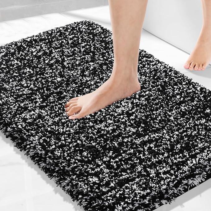 Yimobra Bath Rugs for Bathroom 32x20, Ultra Soft and Water Absorbent Bath Mats, Non Slip Plush Shower Rugs, Microfiber Thick Matts for Bathroom Floor/Tub, Machine Washable, 32"x 20", Black and White - ModernBath