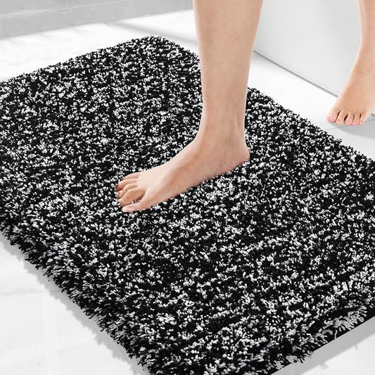 Yimobra Bath Rugs for Bathroom 32x20, Ultra Soft and Water Absorbent Bath Mats, Non Slip Plush Shower Rugs, Microfiber Thick Matts for Bathroom Floor/Tub, Machine Washable, 32"x 20", Black and White - ModernBath