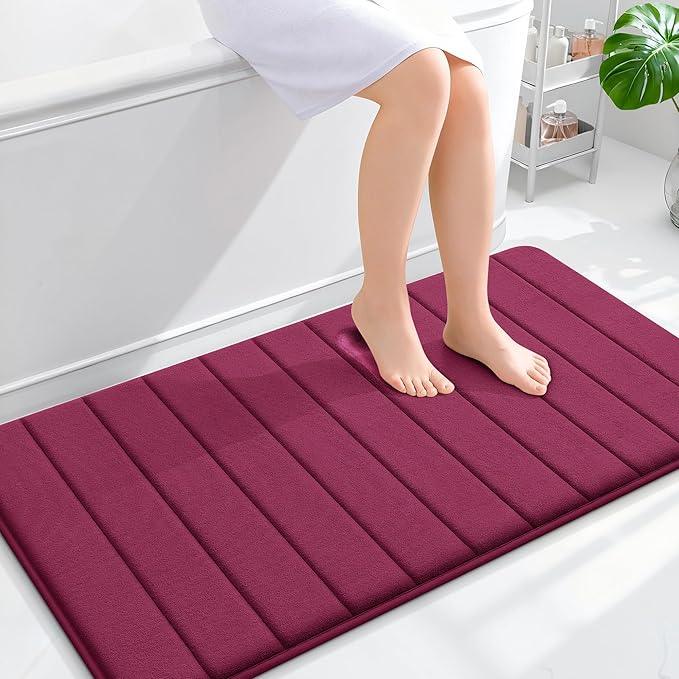 OLANLY Memory Foam Bath Mat 44x24, Super Soft Absorbent Bathroom Rugs, Quick Dry, Machine Washable Shower Floor Rugs, Bathmat Carpet, Bathroom Home Decor Accessories, Burgundy - ModernBath