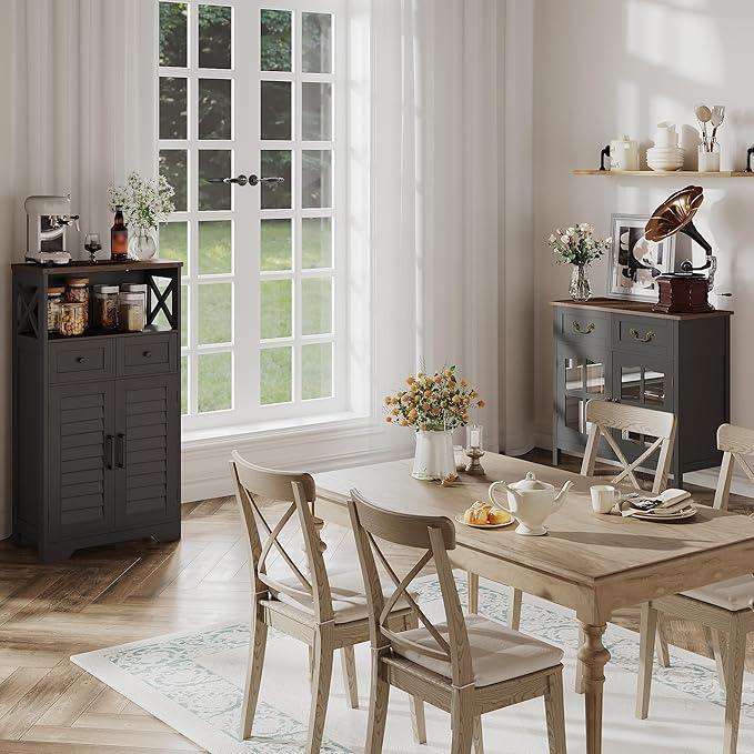 ChooChoo Farmhouse Storage Cabinet, Bathroom Floor Cabinet with Doors and Drawers, Kitchen Pantry Cabinet for Living Room, Laundry, Black - ModernBath