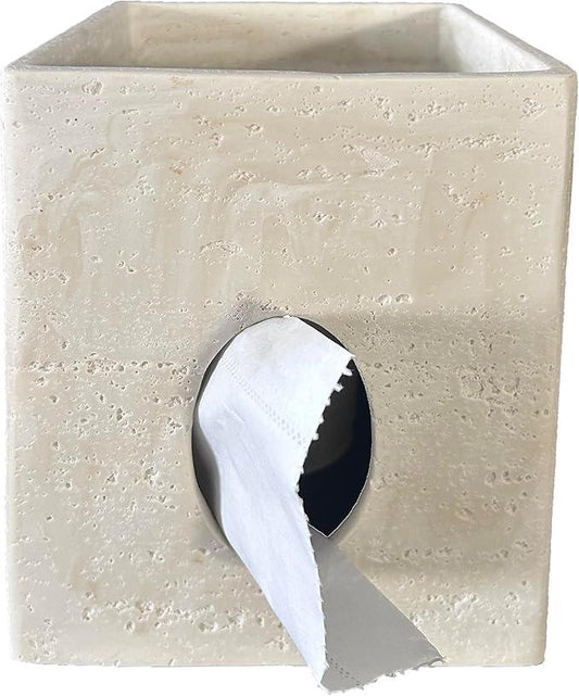 Hymmah Square Tissue Box Cover Holder with Tray,Unique Cube Design Tissue Dispenser Cover Decor for Vanity Counter Tops Also Great for Bedroom and Living Room - ModernBath
