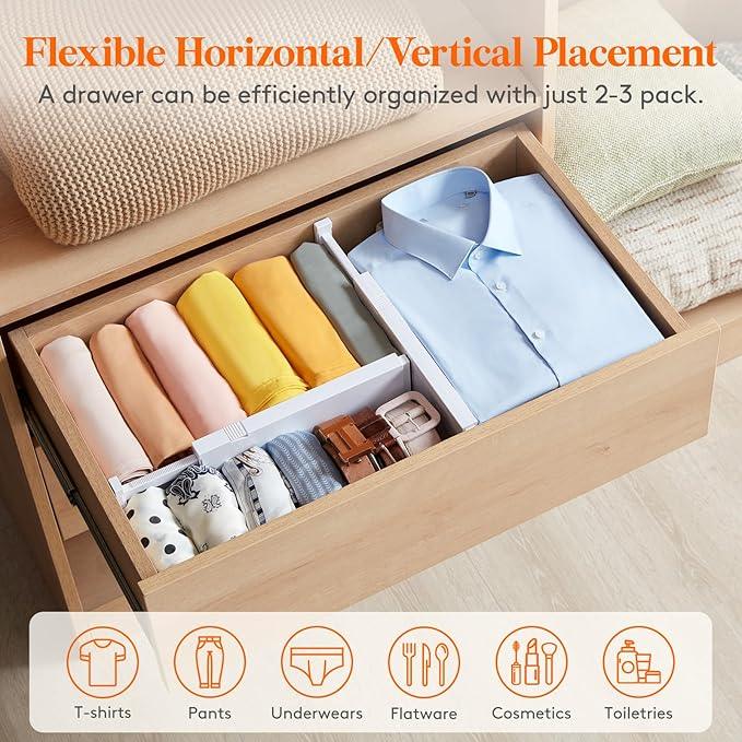 Lifewit 16 Pack Drawer Dividers 4" High, 11-17" Adjustable Drawer Organizers for Clothes, Expandable Dresser Separators in Bedroom/Bathroom/Kitchen/Fridge/Office Organization and Storage,White - ModernBath