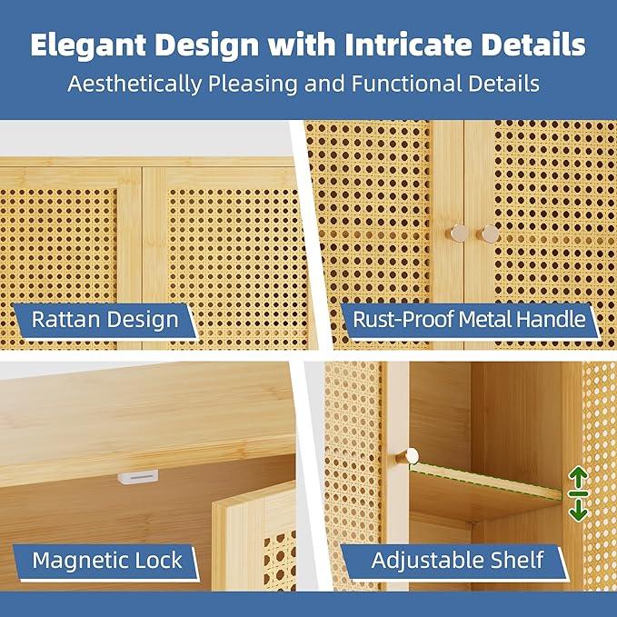 HITNET Bathroom Cabinet Wall Mounted, Rattan Medicine Cabinet, Bamboo Hanging Storage Organizer Over The Toilet with Adjustable Shelf for Living Room, Kitchen, Entryway (Natural) - ModernBath