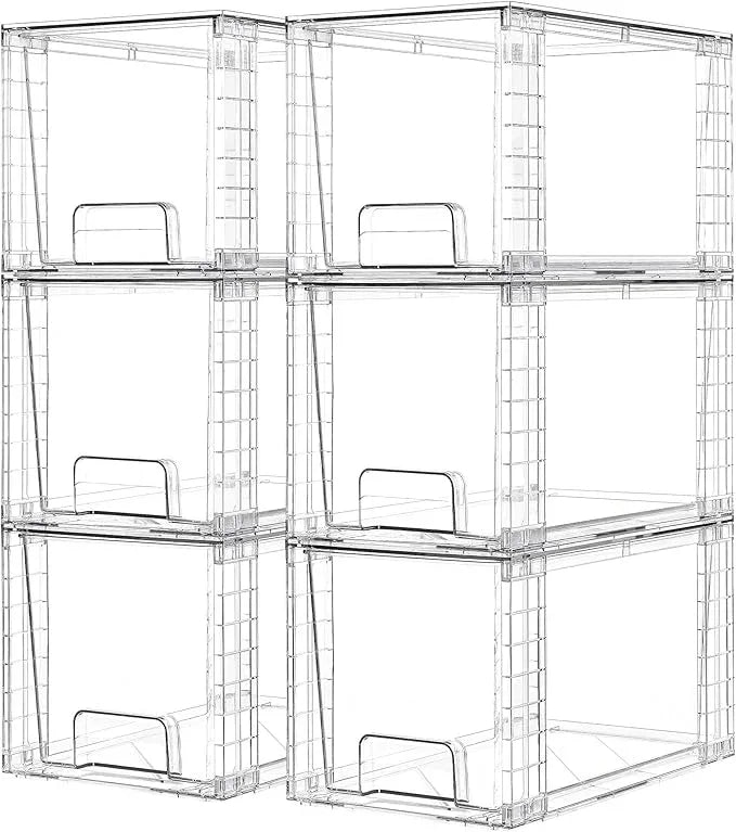 Vtopmart 6 Pack Large Stackable Storage Drawers,Easily Assemble Acrylic Bathroom Closet Undersink Organizers and Storage,Plastic Bins for Kitchen Cabinets,Pantry,Makeup,Medicine Organization - ModernBath