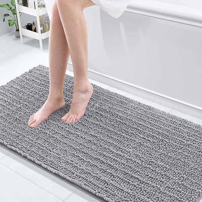 Arotive Luxury Chenille Bathroom Rug Mat, Extra Soft Thick Absorbent Shaggy Bath Rugs, Non-Slip Machine Wash Dry, Plush Bath Mats for Bathroom, Shower and Tub, 70x24, Grey - ModernBath