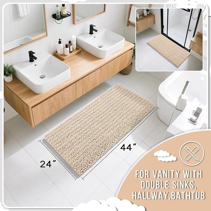 Yimobra Long Bathroom Rugs Non Slip Washable 44x24 Inch - Ultra Soft Absorbent Polyester Bath Mat, Quick Dry Shaggy Floor Carpet for Tub Shower, Light Brown Home Decor Accessories - ModernBath