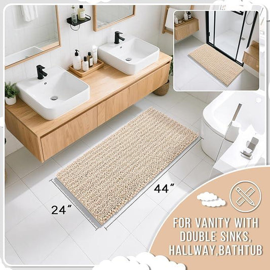 Yimobra Long Bathroom Rugs Non Slip Washable 44x24 Inch - Ultra Soft Absorbent Polyester Bath Mat, Quick Dry Shaggy Floor Carpet for Tub Shower, Light Brown Home Decor Accessories - ModernBath