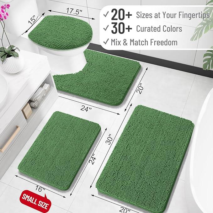 OLANLY Bathroom Rugs 24x16, Extra Soft Absorbent Chenille Bath Rugs, Rubber Backing Quick Dry, Machine Washable Bath Mats for Bathroom Floor, Tub and Shower, Home Decor Accessories, Olive Green - ModernBath