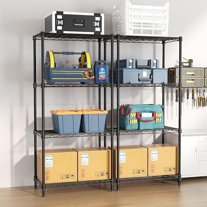 4 Tier Adjustable Storage Shelves,Heavy Duty Metal Utility Shelf 600LBS Capacity,Wire Shelving Unit Organizer Rack for Home Kitchen Office BathroomM Pantry Room 12" D x 22" W x 43.5" H Black - ModernBath