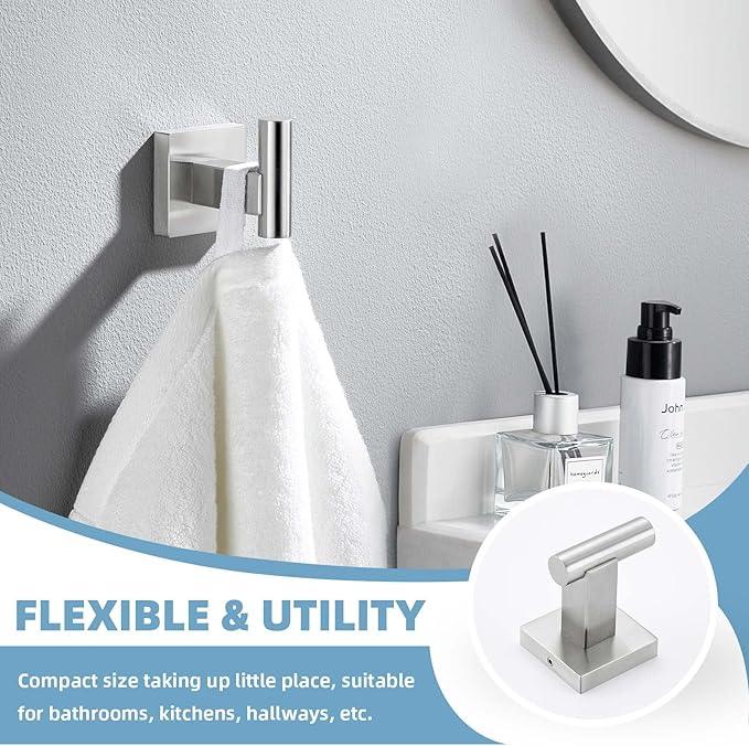 Suyar Bathroom Hardware Set Brushed Nickel, 304 Stainless Steel Bathroom Accessories 4 Pieces, Include Robe Hook, Toilet Paper Holder, Hand Towel Holder, Towel Bar, Wall Mount - ModernBath