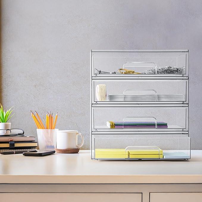 Sorbus Acrylic Storage Containers - 2 Pack, Stackable Storage Bins Set for Bathroom Organization - Clear Acrylic Drawer Organizers - Makeup Case Pull-Out Drawers (12.1’’ Wide) - ModernBath