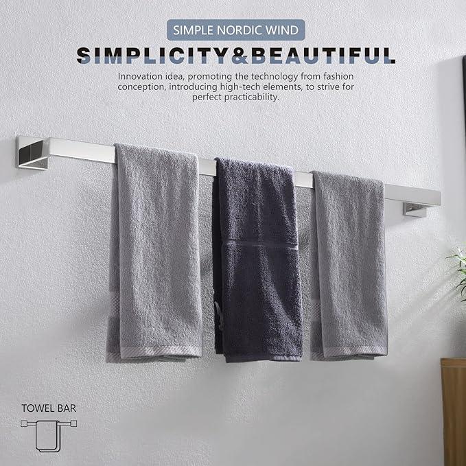 KOKOSIRI 36-Inch Single Towel Bar, Bathroom Kitchen Towel Holder, Wall Mounted SUS304 Stainless Steel Towel Rack, Polished Chrome, B4003CH-L36 - ModernBath