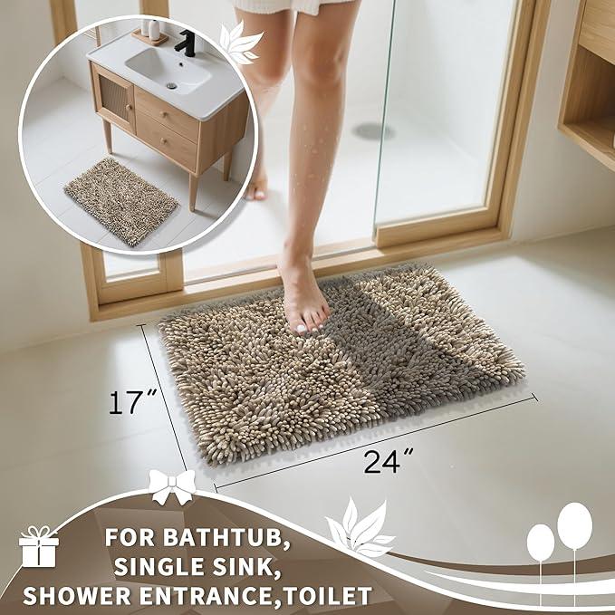 Yimobra Chenille Bathroom Rugs Non Slip, Extra Thick Soft Absorbent Bath Rug, Machine Washable Quick Dry Bath Mat for Bathroom Floor, Tub and Shower, Home Decor Accessories, 24x17, Camel - ModernBath