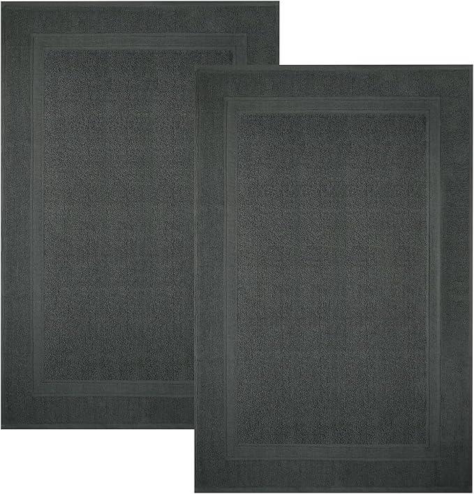Infinitee Xclusives Premium Cotton Grey Bath Mats –Pack of 2, (34x22 Inches) [Not a Bathroom Rug] Ultra Soft and Super Absorbent Floor Mat, Machine Washable (Shadow Grey, Towel Bath Mats) - ModernBath