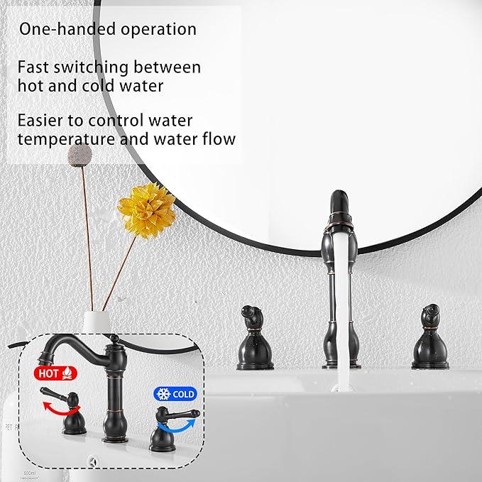 GGStudy 2 Handles 3 Holes Faucet Widespread Bathroom Sink Faucet Basin Tap Mixer Supply Hose Included Matching Pop Up Drain Oil Rubbed Bronze - ModernBath