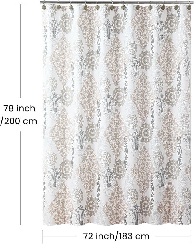 BESTRIPES Fabric Shower Curtain 78 Inches Long, White and Beige Boho Damask Print Shower Curtains for Bathroom, 72" W x 78" H - ModernBath