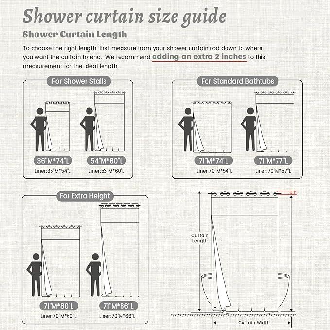 WONICY No Hook Shower Curtain with Snap in Liner, Polyester Textured Shower Curtain with Liner Set, Waterproof Washable Hotel Style Shower Curtains for Bathroom, 71Wx77H, Grey - ModernBath