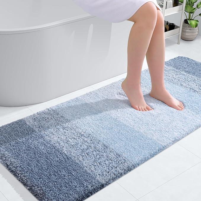 OLANLY Bathroom Runner Rugs 54x24, Extra Soft Absorbent Microfiber Bath Rugs, Rubber Backing, Quick Dry, Machine Washable Bath Mats for Bathroom Floor, Tub and Shower, Home Decor Accessories, Blue - ModernBath